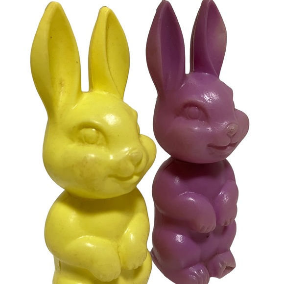 Vintage Easter Bunny Soft Plastic Blow Mold Candy Container Lot of 2 - Picture 2 of 8